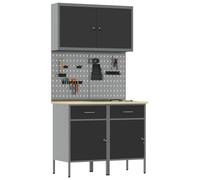 Table de travail vidaXL avec 5 tiroirs, noire, pour ingénieurs, en bois et en acier