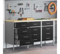 vidaXL Établi avec tiroirs 3 pcs noir et gris 150 x 55 x 85 cm