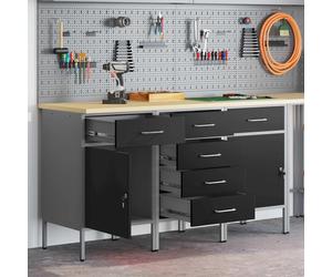 Table de travail vidaXL avec rangement, 3 pièces, noir et gris, 150 x 55 x 85 cm