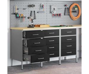 Table de travail vidaXL avec rangement, 3 pièces, noir et gris, 150 x 55 x 85 cm