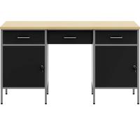 Table de travail vidaXL avec rangement, 3 pièces, noire, pour ingénieurs, en bois et en acier