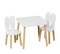 Table d'enfant avec 2 chaises en bois - Design oreilles de lapin, blanc - GINGER HOME