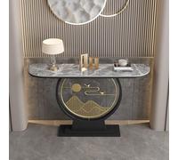 Table d'entrée en pierre frittée avec piètement métallique motif paysage abstrait, Console étroite et moderne pour couloir, Table d'appoint robuste anti-basculement(Gray+Black,120*30*80cm)