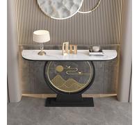 Table d'entrée en pierre frittée avec piètement métallique motif paysage abstrait, Console étroite et moderne pour couloir, Table d'appoint robuste anti-basculement(White+Black,120*30*80cm)