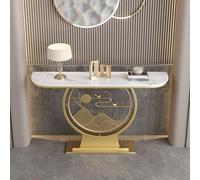 Table d'entrée en pierre frittée avec piètement métallique motif paysage abstrait, Console étroite et moderne pour couloir, Table d'appoint robuste anti-basculement(White+Gold,100*30*80cm)