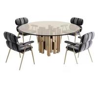 Table design Table de salle à manger dorée Table ronde en verre Meubles de luxe