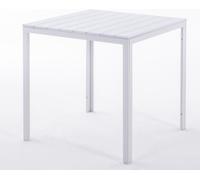 Table d'extérieur carrée 78x78 cm, structure en acier et plateau effet bois, style moderne pour jardin ou terrasse - GABRIEL - Blanc