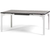 Table d'extérieur extensible 180/240x90cm, structure acier, plateau effet bois, 10 personnes, pour jardin ou terrasse - THOMAS XL - Blanc/Gris