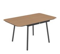 Table d'extérieur Moonbite, dimensions 140 x 80 cm, plateau en WPC imitation teck, résistante à la rouille, avec pieds réglables, capacité de charge de 50 kg, pour 6 personnes, en métal et imitation t
