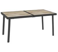 Table d'extérieur Moonbite, dimensions 145 x 85 cm, pour 6 personnes, table rectangulaire pour terrasse avec plateau imitation bois, capacité de charge de 50 kg, en acier, de couleur grise