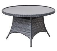 Table d'extérieur raumhirsch MODERNO, ronde, diamètre 120 cm, avec plateau en verre noir. Idéale pour balcon, terrasse, jardin ou usage extérieur