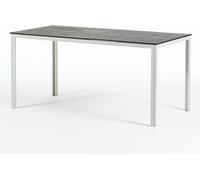 Table d'extérieur rectangulaire 156x78 cm, structure en acier et lamelles effet bois, 6 places, style moderne pour jardin ou terrasse - THOMAS - Blanc/Gris