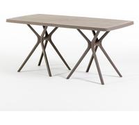 Table d'extérieur rectangulaire 158x84 cm en polypropylène avec fibres de verre, robuste et résistante, ouverture centrale pour parasol, design moderne - OLIVER - Beige