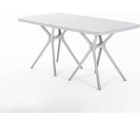 Table d'extérieur rectangulaire 158x84 cm en polypropylène avec fibres de verre, robuste et résistante, ouverture centrale pour parasol, design moderne - OLIVER - Gris