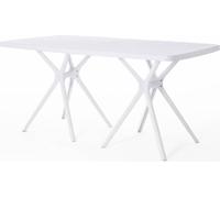 Table d'extérieur rectangulaire 158x84 cm en polypropylène avec fibres de verre, robuste et résistante, ouverture centrale pour parasol, design moderne - OLIVER - Blanc