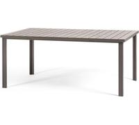 Table d'extérieur rectangulaire 180x78 cm, structure acier et lames effet bois, 8 places, style contemporain pour jardin ou terrasse - THOMAS - Beige