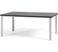 Table d'extérieur rectangulaire 180x90 cm, structure acier et lames effet bois, 8 places, style moderne pour jardin ou terrasse - THOMAS - Blanc/Gris