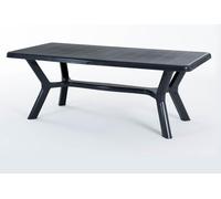 Table d'extérieur rectangulaire 200x95 cm en polypropylène avec pieds croisés, structure renforcée en métal et ouverture pour parasol - SAMUEL - Noir