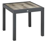 Table d'extérieur résistante aux intempéries, table extensible pour jardin de 80 à 160 cm, structure en aluminium, aspect bois, couleur beige-gris | Pour 6 personnes maximum | Dimensions : 160 x 80 x 