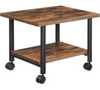 Table d'impression avec roulettes verrouillables et 2 niveaux, design industriel, pour bureau, fax, brun foncé/noir