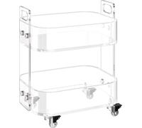 Table en acrylique avec roulettes, table mobile à 2 niveaux, bureau de rangement moderne en acrylique à roulettes, table d'appoint transparente, pour salon, chambre à coucher, bar, bureau, 30,5 x 41,6
