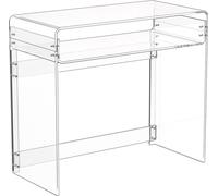 Table en acrylique, table d'appoint transparente à 2 niveaux avec étagère de rangement, bureau d'appoint rectangulaire moderne en acrylique, table de chevet transparente épaisse pour chambre à coucher