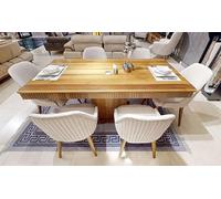 Table en bois marron clair Meubles de salle à manger design 6x chaises rembourrées blanches