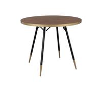 Table en bois marron, ronde, 4 places, ruban doré, pieds noirs - White Label, Denise - Ø91x75 cm