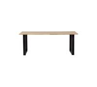 Table en chêne massif beige, rectangulaire, 4 places, plateau 2,4 cm, pied en U acier noir mat - Woood, Tablo - 200x90x75 cm