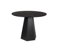 Table en contreplaqué plaqué frêne noir, ronde, 4 places, pied central - Zuiver, Pilar - Ø100 cm, H76 cm