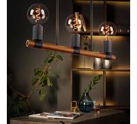 Table En Lampe Bois Plafonnier Suspension Métal Noir Rétro L 49cm