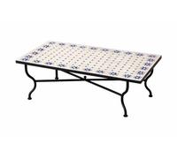 Table en mosaïque marocaine Soleil beige bleu 120 x 80 cm, hauteur 45 cm