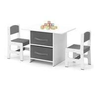 Table Enfant avec 2 Chaises - COSTWAY - 2 Tiroirs en Tissu & Puzzle - en Bois avec Design Ergonomique - Coins Arrondis - Gris