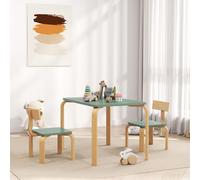 Table enfant avec 2 chaises en bois, coins arrondis, 3-8 ans, 78x53x53 cm, vert