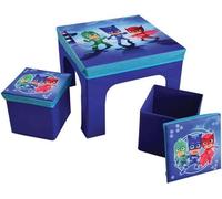 Table enfant avec 2 tabourets de rangement pliables Pyjamasques, MDF, Table H.40 x L.50 x P50 cm, Tabouret H.30 x L.30 x P.30 cm