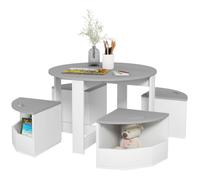 Table enfant avec 4 chaises - AIYAPLAY - 5 pièces avec rangement cadeau pour fille garçon 3-8 ans - MDF - Ø78x49cm - gris