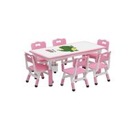 Table Enfant avec 4 Chaises,Réglable en Hauteur, Table a Dessin Enfant avec Plateau à Graffitis,24+ Mois,120 X 60 X 48CM - Rose