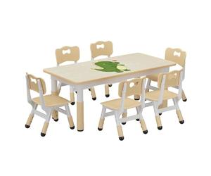 Table Enfant avec 6 Chaises, Ensemble Comprenant Une Table pour Enfants et 6 chaises avec Plateau graffité, Tables d'étude réglable en Hauteur pour Enfants âgés de 3 à 8 Ans,avec boîtier de rangement