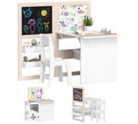 Table enfant avec chaise 3 en 1 avec chevalet pliable étagères de rangement, rouleau de papier - 3 à 8 ans, blanc