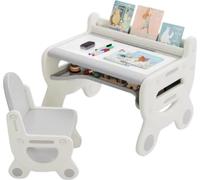 Table enfant moderne avec 2 chaises - Table d'activité réglable - Effaçable - Bureau enfant 3-8 ans - Gris/Blanc