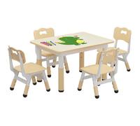 Table enfant réglable 4 chaises, plateau graffité maternelle crèche coussin antidérapant adjustable En hauteur, bois naturel 1