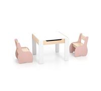Table Enfants avec 2 Chaises et Tableau Amovible, Espace de Rangement, Rose