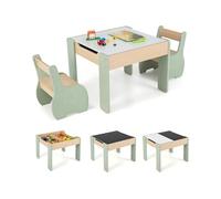 Table Enfants avec 2 Chaises et Tableau Amovible, Espace de Rangement, Vert