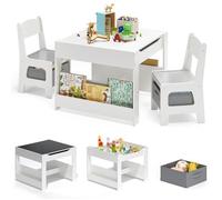 BEALIFE Ensemble de table et chaises pour enfants 3 pièces TB91 | Table pour enfants avec 2 chaises, espace de rangement et tableau | Gris/naturel | Pour les 3-7 ans