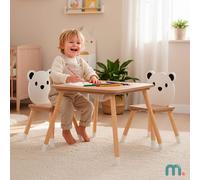 Table et 2 chaises enfant, espace de travail & jeux avec un panier de rangement