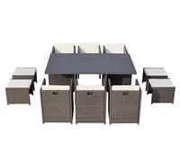 Concept Usine Salon de jardin Sunset Table et chaises 10 places encastrables alu résine gris-blanc