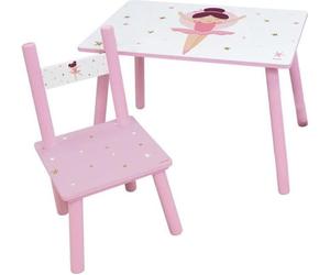 Table et Chaise Enfant Ballerine Danseuse, Table 61x42x41.5 cm, Chaise 31.5x31x49.5 cm, MDF