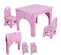 Table et Chaise Enfant Pliantes, 1 Table 2 Chaises Plastique Coins Arrondis | Table enfant avec chaise portable, table de jeux enfant adapté intérieur et extérieur Rose