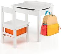 Table et chaise pour enfant, bureau pour enfant avec plateau rabattable, système de sécurité, crochets et tiroir en tissu, ensemble de sièges pour enfant pour les activités manuelles, les jeux et le d