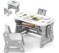 Table et chaise pour enfants, ensemble de sièges pour enfants à hauteur réglable avec tableau blanc inclinable et accessoires, ensemble table et chaise pour enfants avec espace de rangement, bureau po